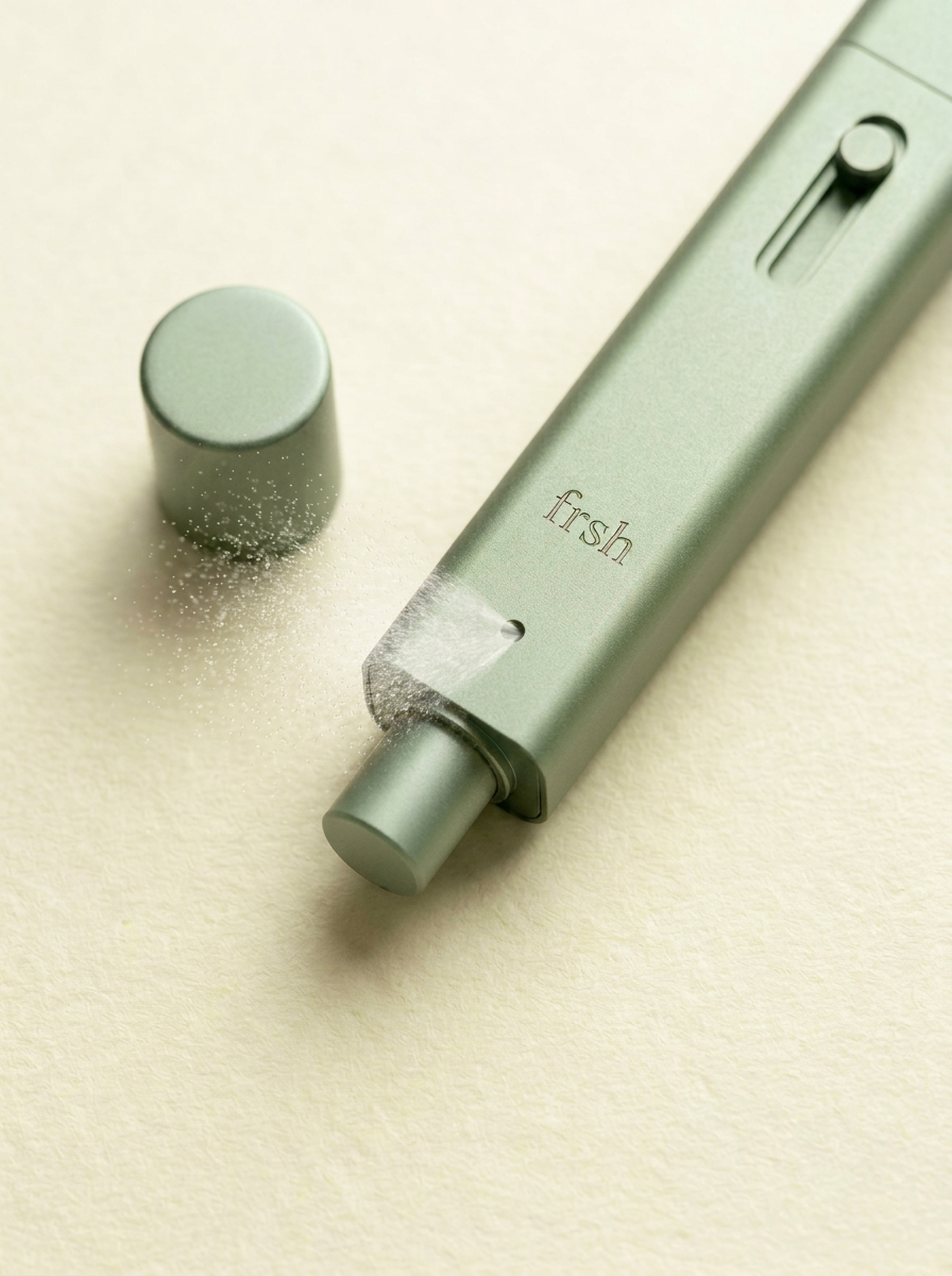 frsh with the top cap removed, exposing the fine-mist mouth spray nozzle