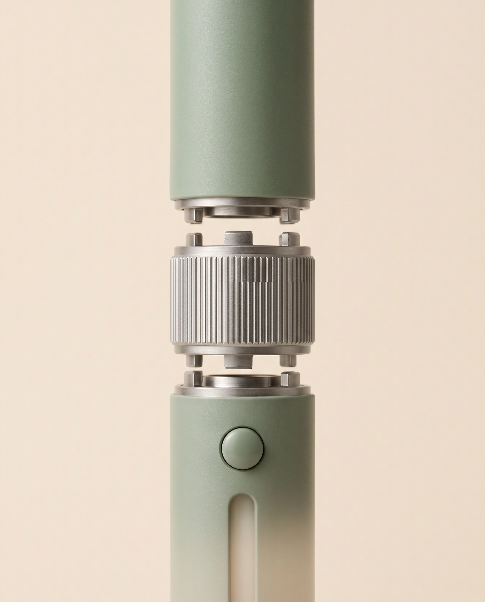 Close-up of the frsh knurled reusable collar and bayonet pod connection